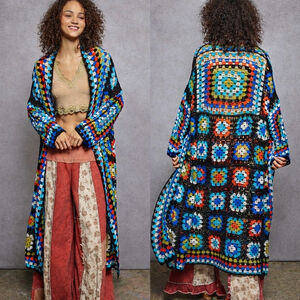 ck Multi Granny Square Crochet Duster Cardigan | Boho Festival One Size